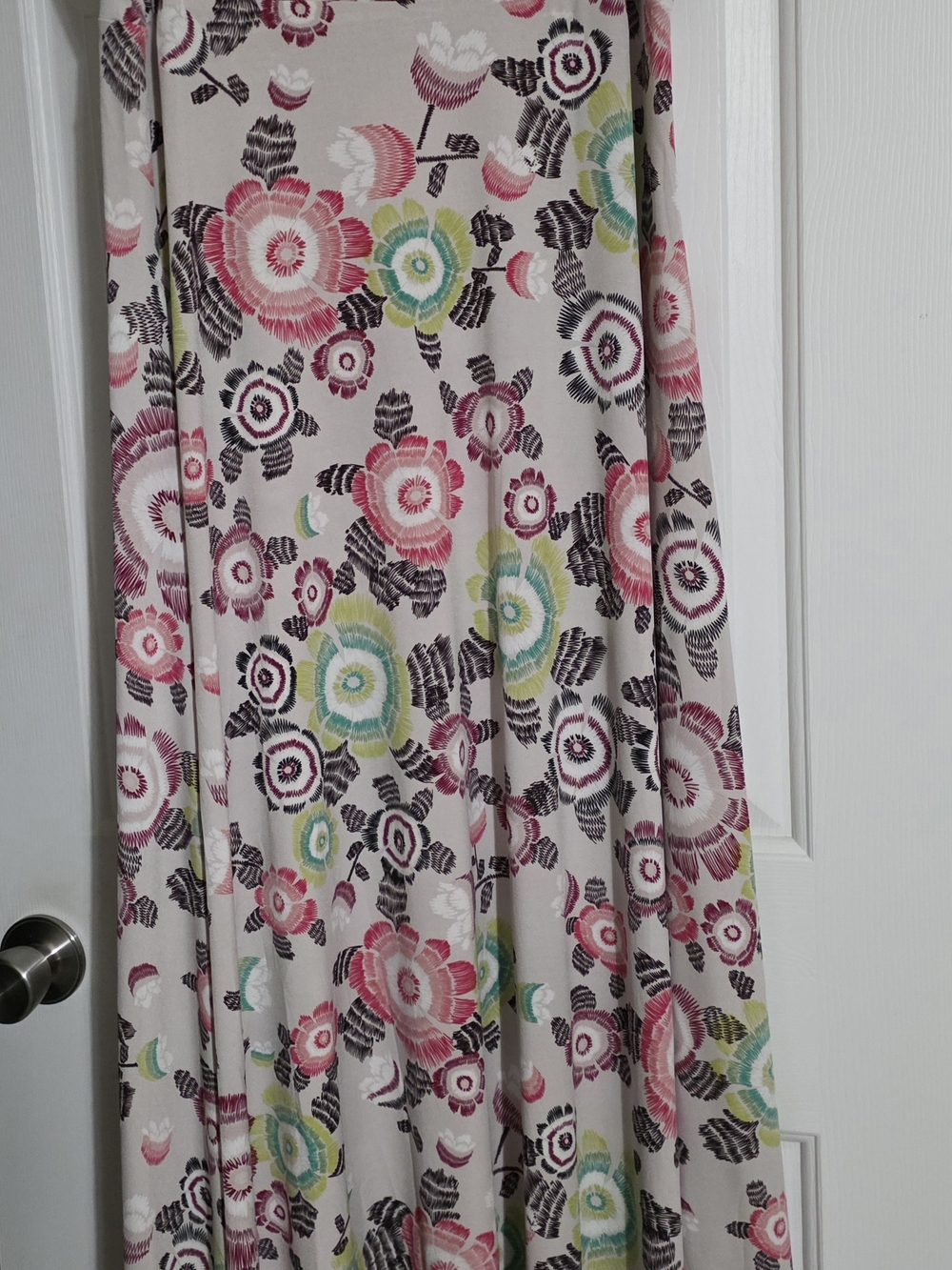 LuLaRoe Floral Maxi Skirt in Ivory with Pink & Green Blooms